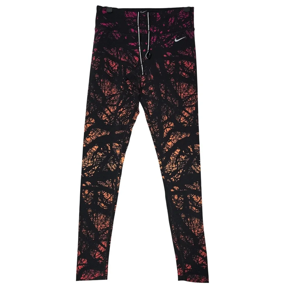 Nike Dri-Fit Women's‎ Running Leggings Black Orange Pink Abstract Tree Size S